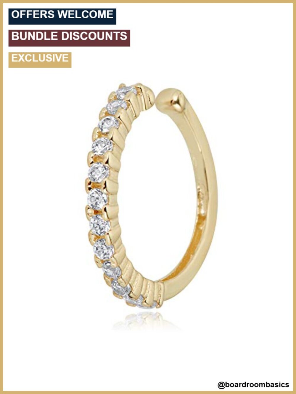 10K Yellow Gold Simulated Diamond CZ Ear Cuff Non-Pierced Helix